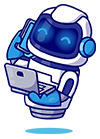 a white and blue robot holding a computer